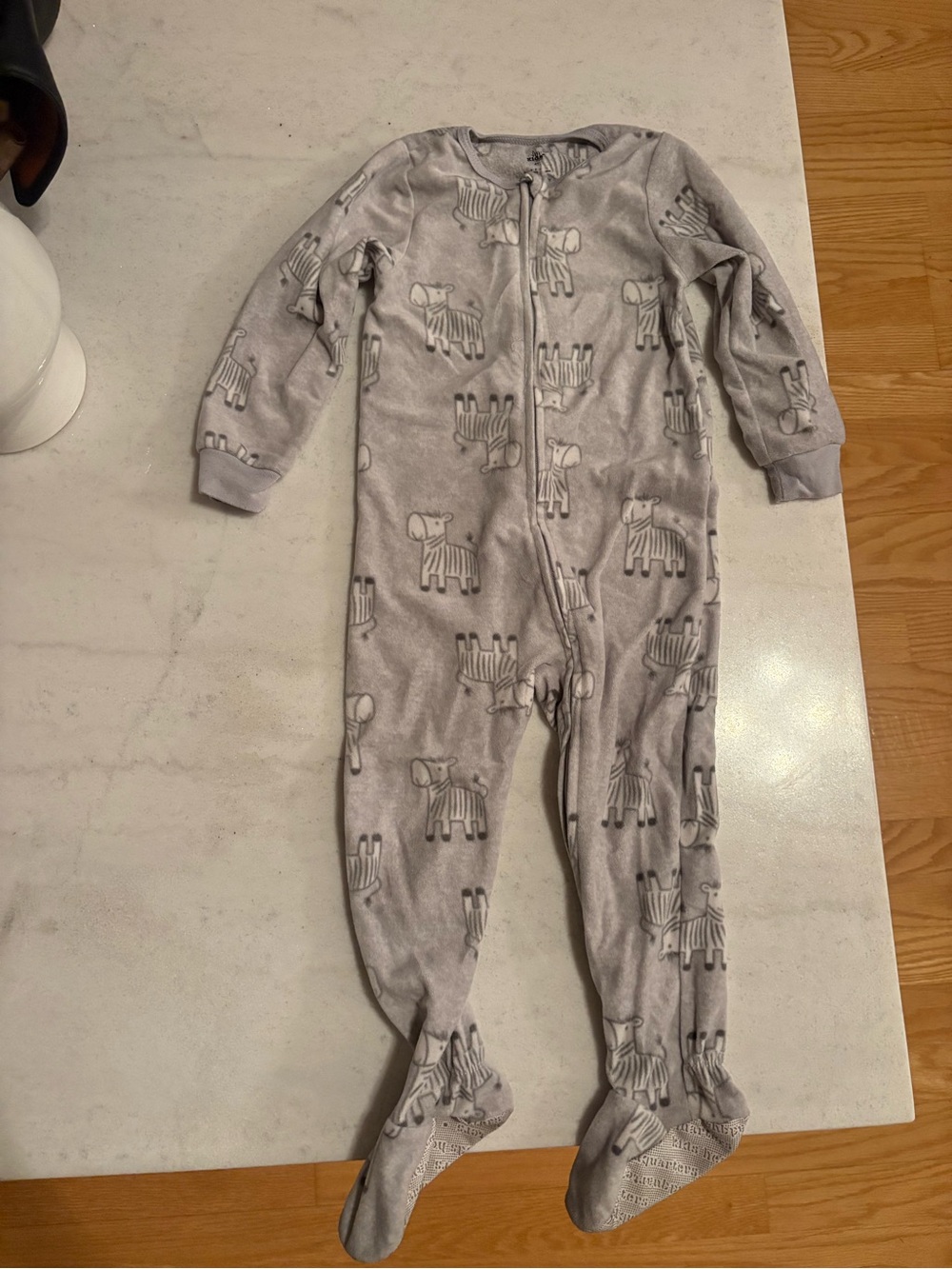 Kids Gray Zebra Print Fleece One-Piece Footed Pajamas